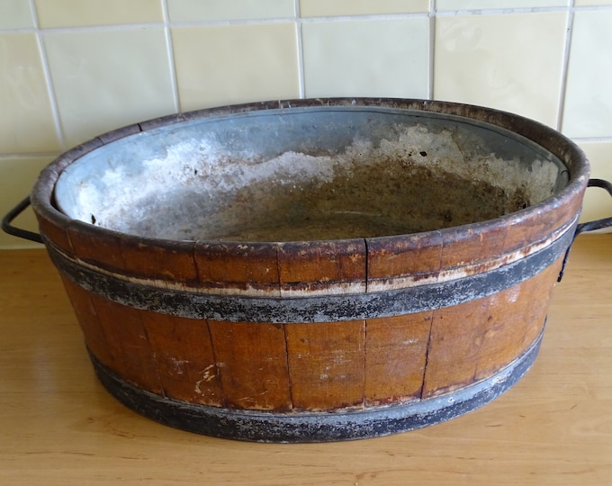 Wood and Galvanized Wash Tub, Antique Wash Tub, Antique Laundry Tub