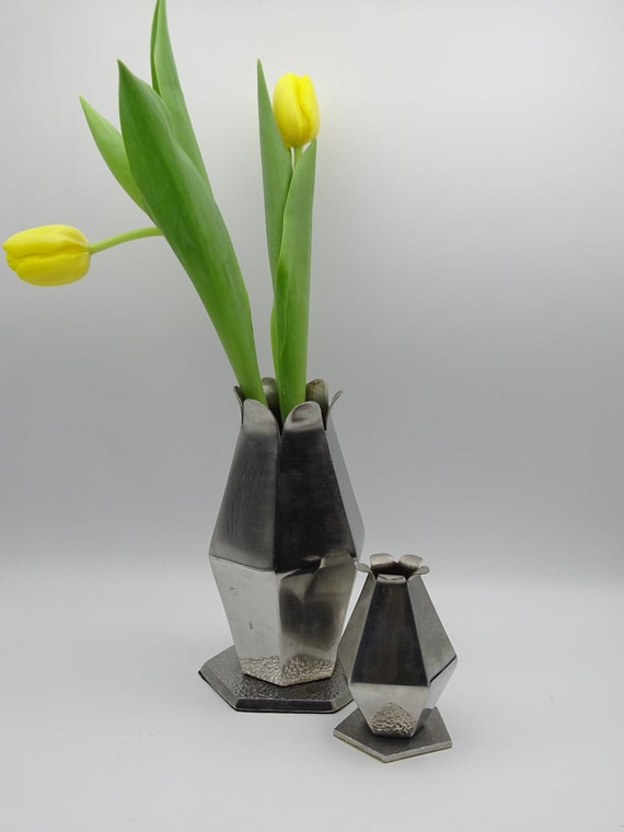 Set of two Metal Vases Tulip Shape Vases Vintage Vases Etsy