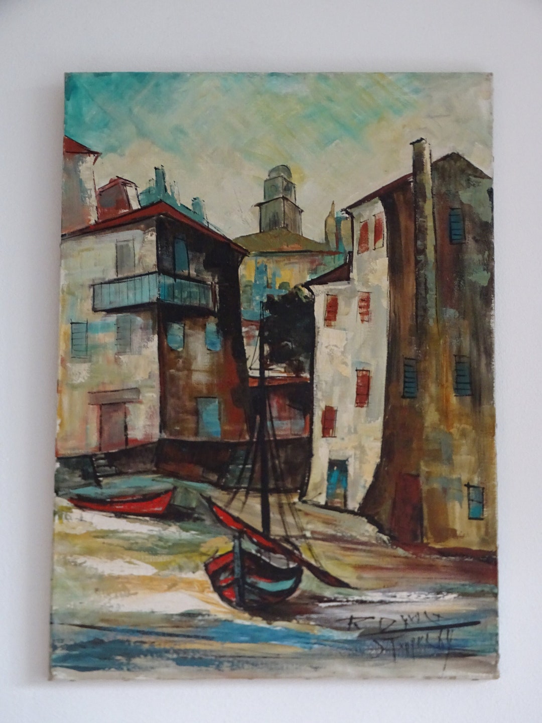 vintage 　【港の風景 】油彩画 vintage 【港の風景 】油彩画 絵画 油絵 港 風景画」の人気商品