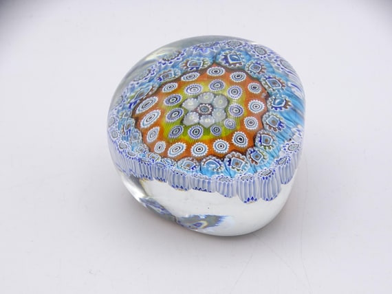Vintage millefiori glass paperweight, glass art object, office decor