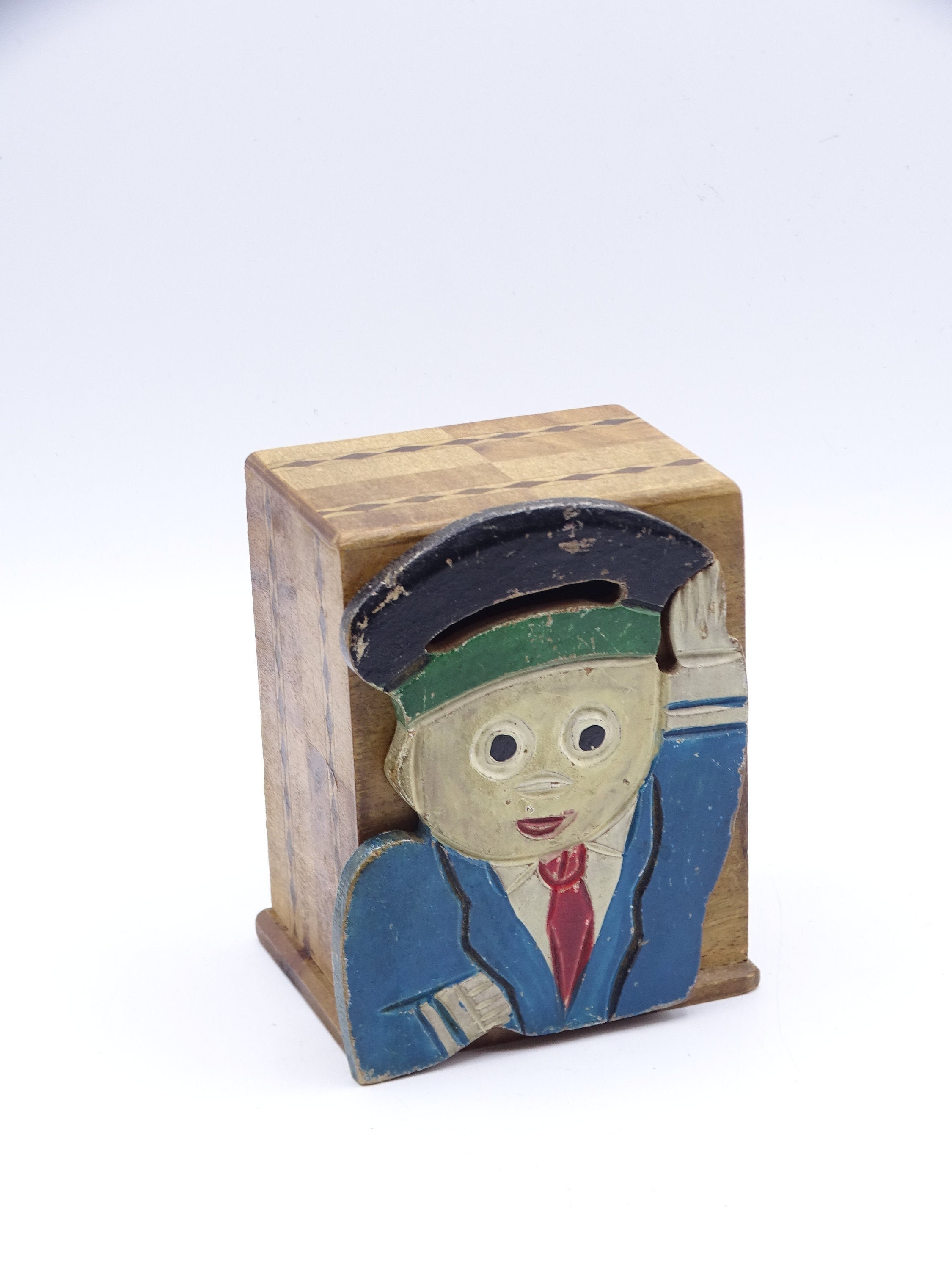Vintage scrap made fare collection box, Dutch fare collection box, wooden fare collection box