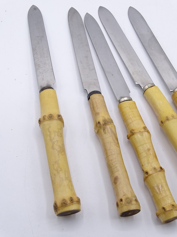 Mid Century Bamboo Handled Stainless Steel Knives, Dutch Kitchen Knives, Small  Kitchen Knives 