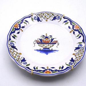French ceramic wall plate, decor Rouen hand-painted, French vintage farmhouse decor