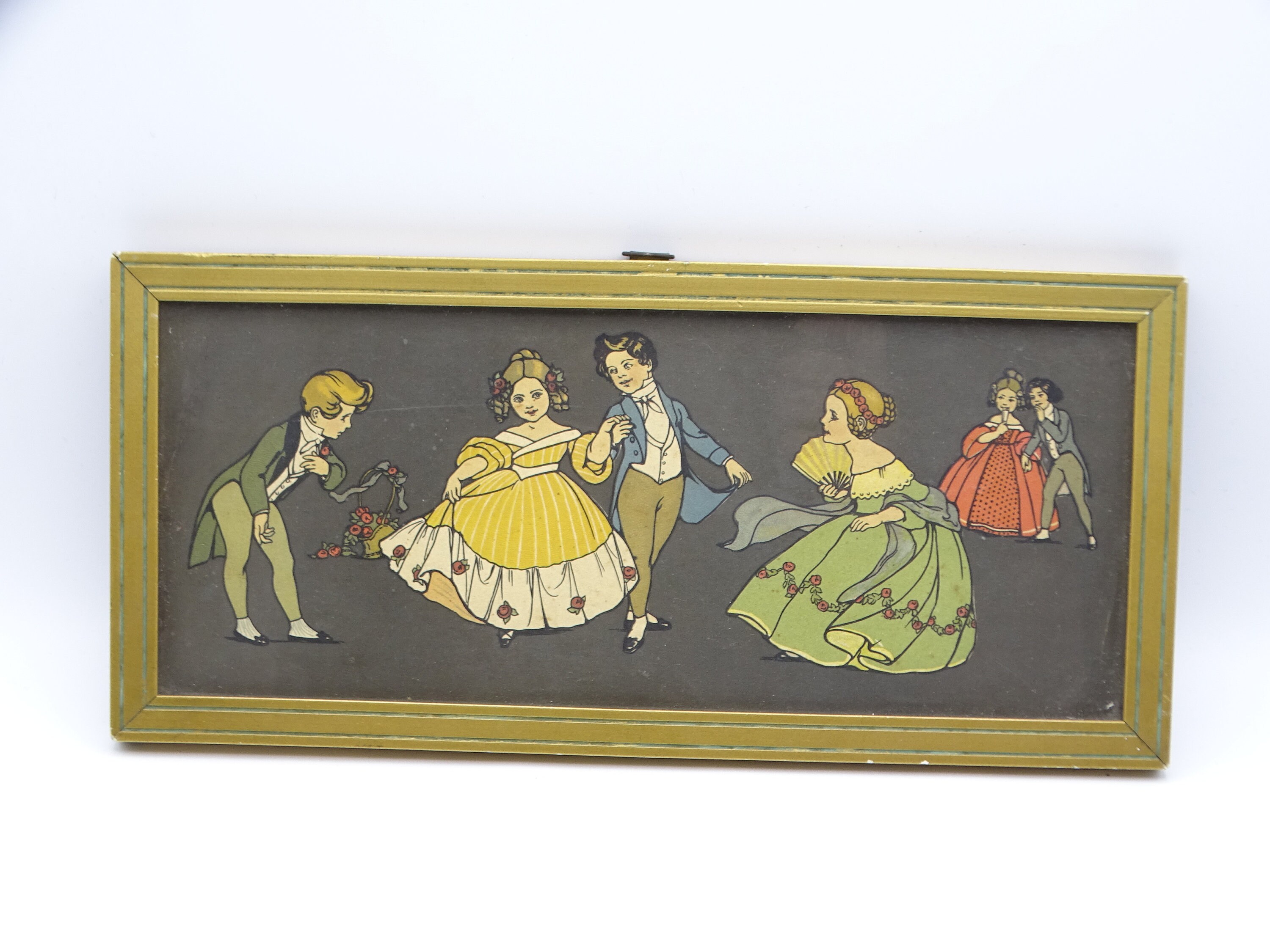 Courting couples framed picture, vintage art, 19th century style, Italian art