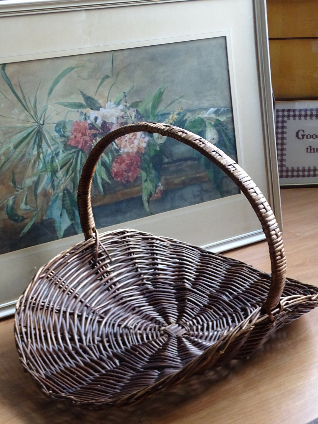 Vintage Wicker Flower Basket Natural Style Home Decor Wicker Etsy