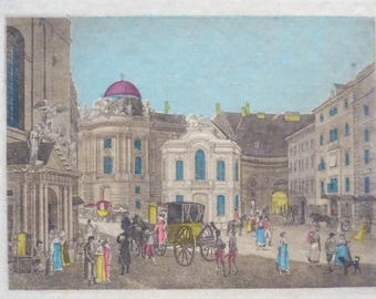 Carl Schütz (1745-1800) aquatint print of the Michaelsplatz towards the Imperial Palace in 18th century Vienna