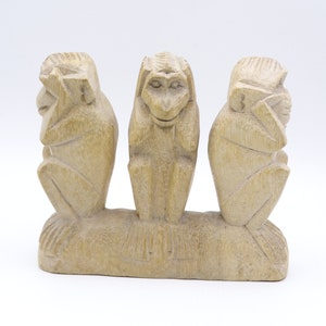 See no evil, hear no evil, speak no evil wooden monkey figurine, art deco style animal figurine