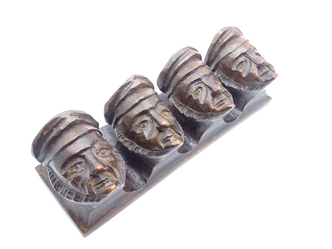 Wooden Pipe Rack Decorated With Hand Carved Heads of Sailor Men, Folk ...