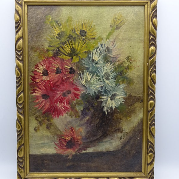 Vintage floral still life painting, floral painting, flower painting, mid century painting, vintage art, decorative art