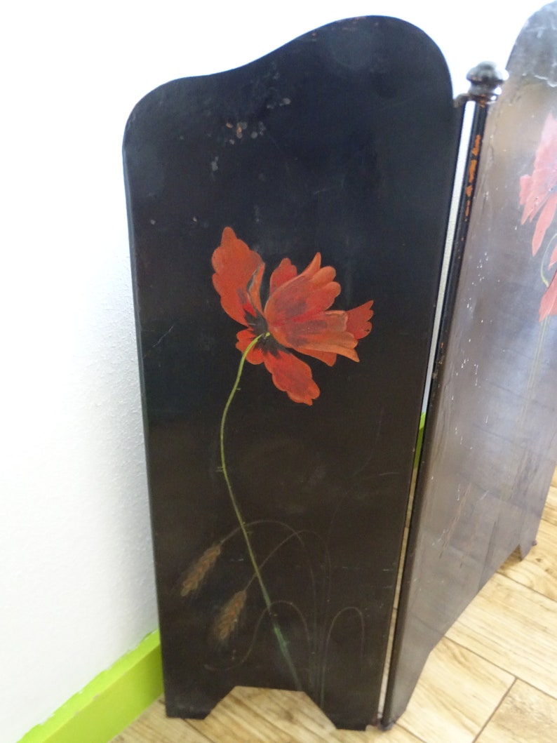 Fabulous metal fireplace decorated with hand painted poppies, stately home decor, Edwardian home decor image 5