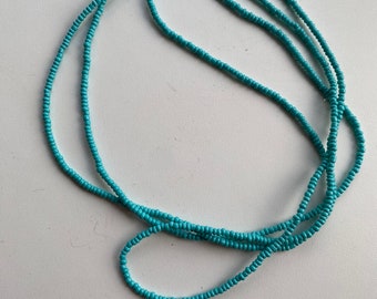 Turquoise seed bead necklace boho festival hippie beach 56" long  stretch cord no clasp