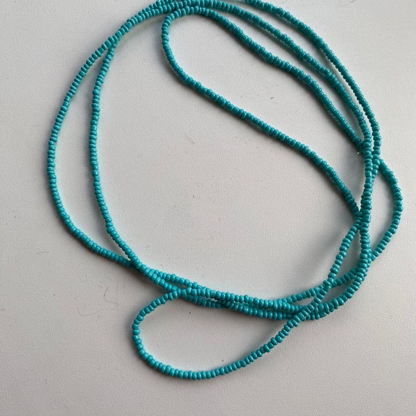 Turquoise seed bead necklace boho festival hippie beach 56" long  stretch cord no clasp