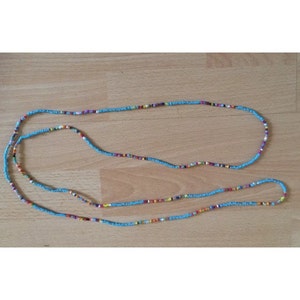 Long turquoise and multi coloured seedbead necklace 58" long boho hippie festival beach love