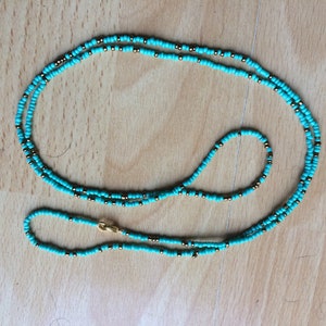 African style Waist Beads Turquoise and gold tone seedbeads single strand body jewellery image 2