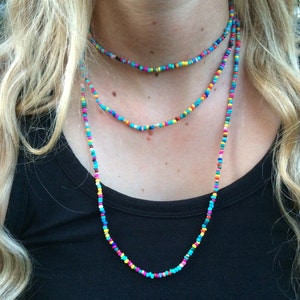 Multi coloured seed bead necklace boho festival hippie beach 56 long image 1