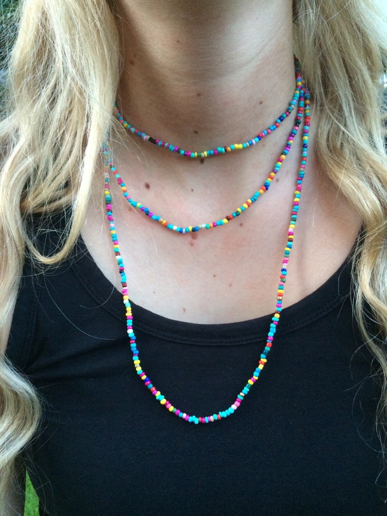 Multi coloured seed bead necklace boho festival hippie beach 56 long image 1