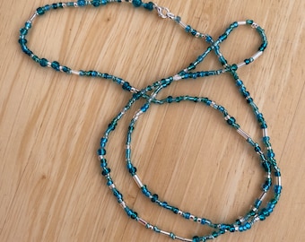 Perles de taille, perles de ventre, rocailles turquoise argentées avec fermoir pince de homard. Choisissez votre taille