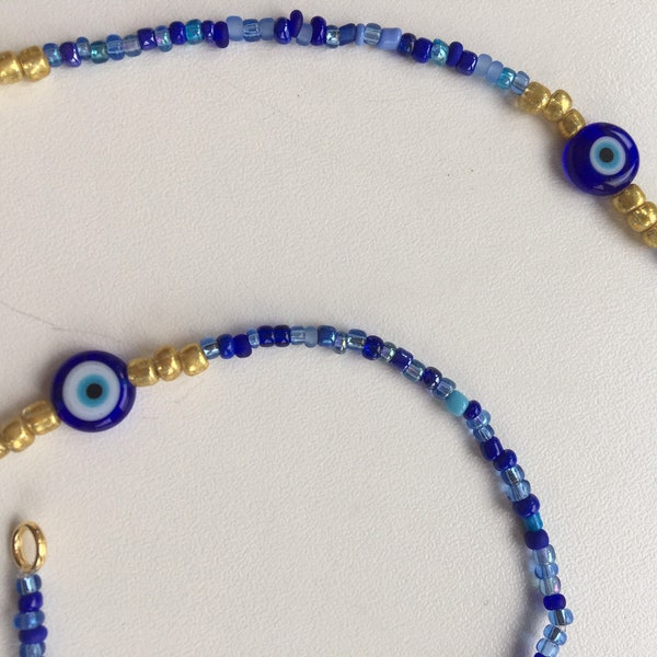 Evil eye protection African style waist beads blue and gold