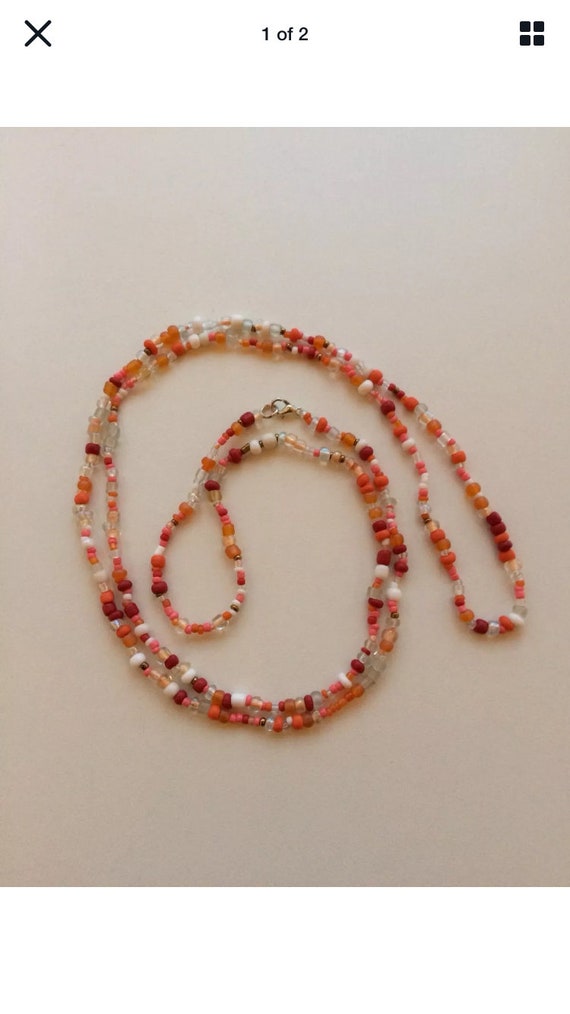 African style waist beads, belly beads belly chain. Choose your size. Orange coloured with gold plated lobster claw clasp