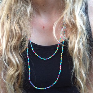 Multi coloured seed bead necklace boho festival hippie beach 56 long image 2