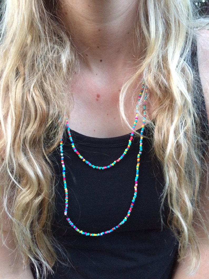 Multi coloured seed bead necklace boho festival hippie beach 56 long image 2