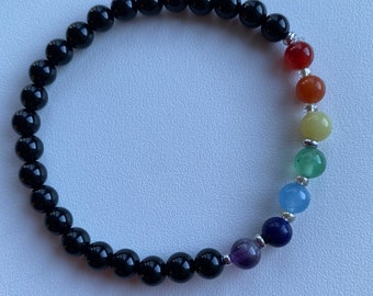Chakra bracelet made with 3 mm genuine gemstone beads on stretchy elastic