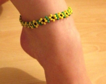 Anklet ankle bracelet beaded Sunflower boho hippie festival
