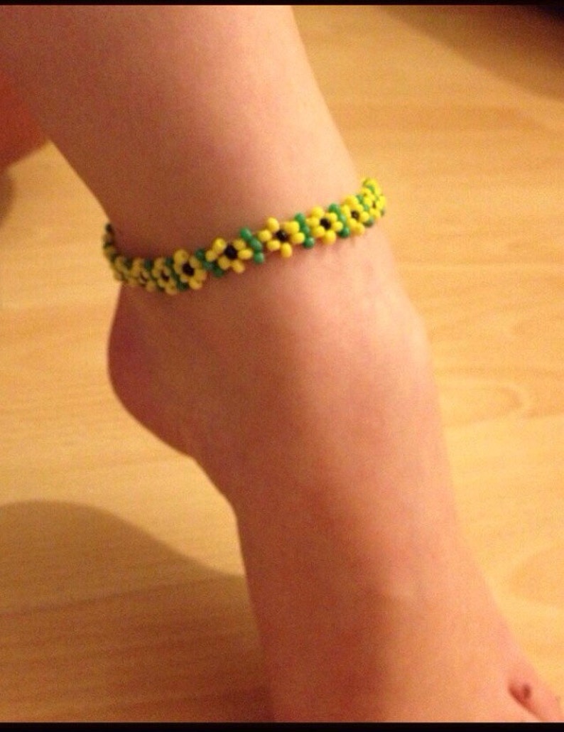 Anklet ankle bracelet beaded Sunflower boho hippie festival 