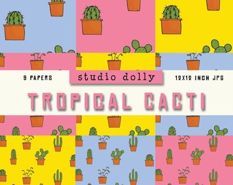 Tropical Cacti Succulents Digital Paper