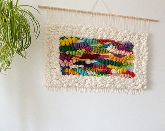 Eva's Doodlings Hand Woven XL Rainbow Wall Hanging Tapesrty, Wall art, Home decor, Wedding gift, chunky fiber art, made to order