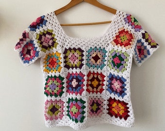 Granny Square Boho Top Crochet Top Granny Square Sweater Women Fashion Accessories Gift Ideas