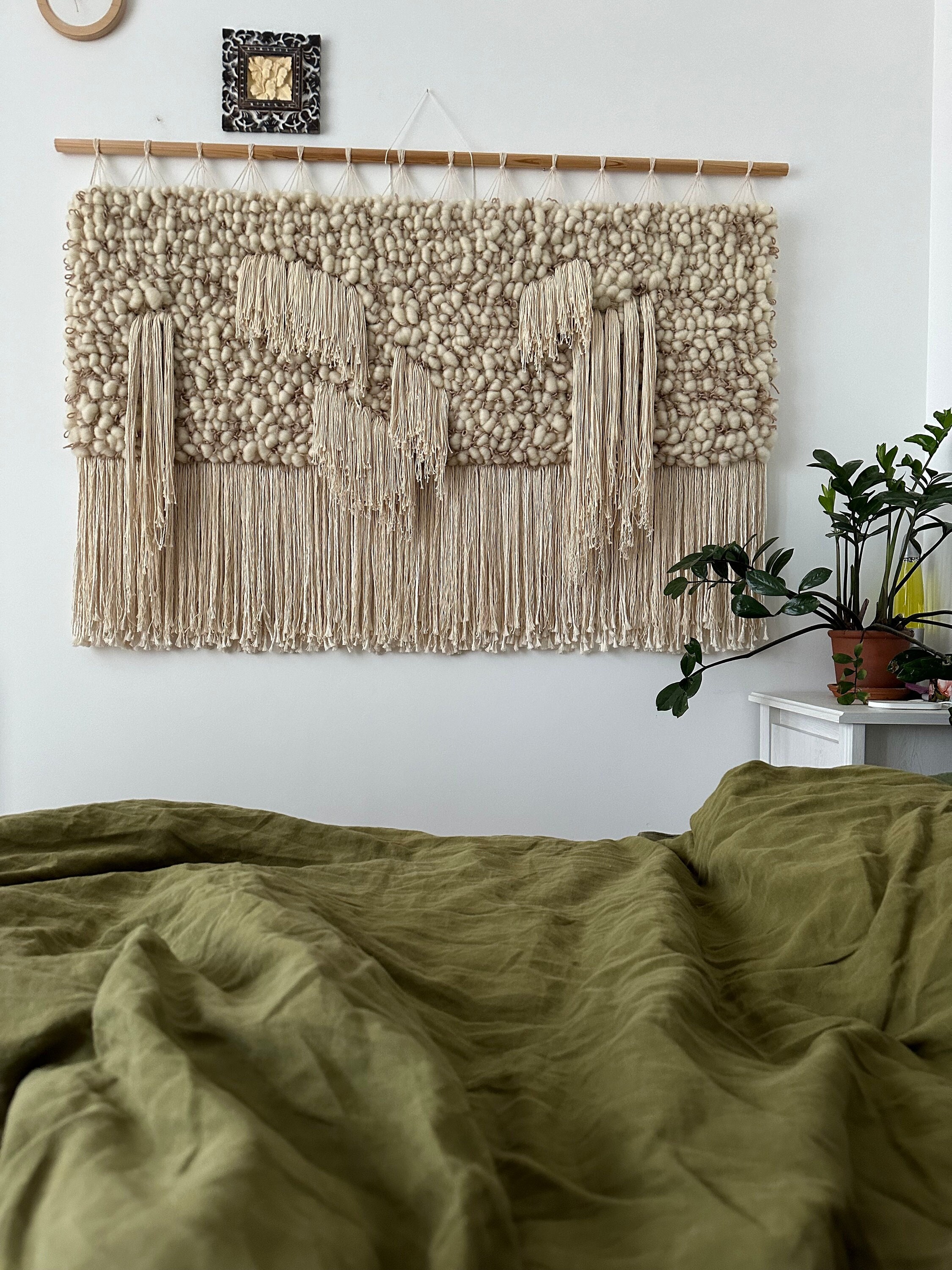 A Large Scale Monochrome Wool Wall Decoration Tapestry Fiber Art in Ivory Beige White. Etsy Canada