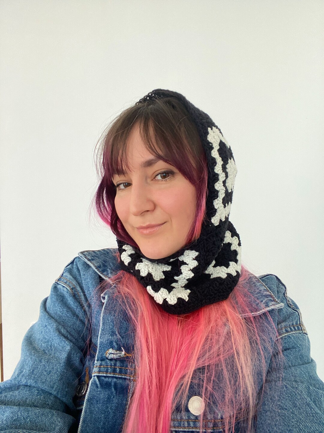 Black and White Granny Square Balaclava Gift Accessary Etsy