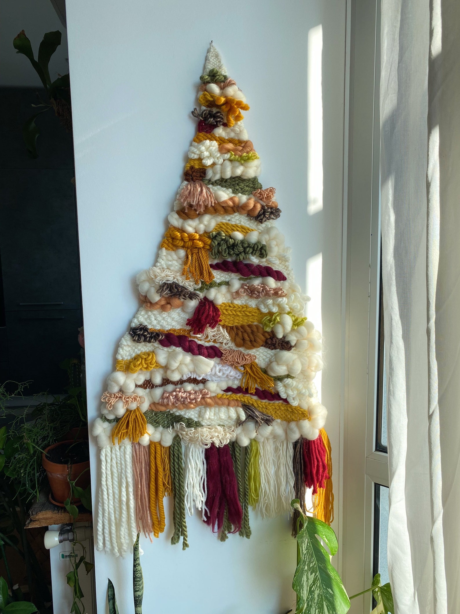 XL Boho Woven Wall Hanging Christmas Tree in Silver Gold - Etsy