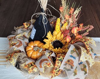 Fall centerpiece, scarecrow decor, scarecrow hat centerpiece, fall decor, autumn centerpiece, fall floral arrangement, pumpkin decor