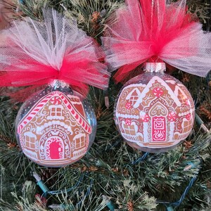 Hand painted Christmas gingerbread house ornaments set of 2