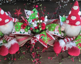 Christmas gnome garland for mantle, Christmas garland, gnome garland, gnome table runner