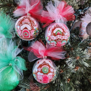Hand painted Christmas gingerbread house ornaments set of 3
