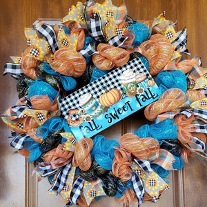 Fall wreath,  fall wreath for front door, Autumn wreath, fall mesh wreath, fall ribbon wreath, Thanksgiving wreath, fall decor