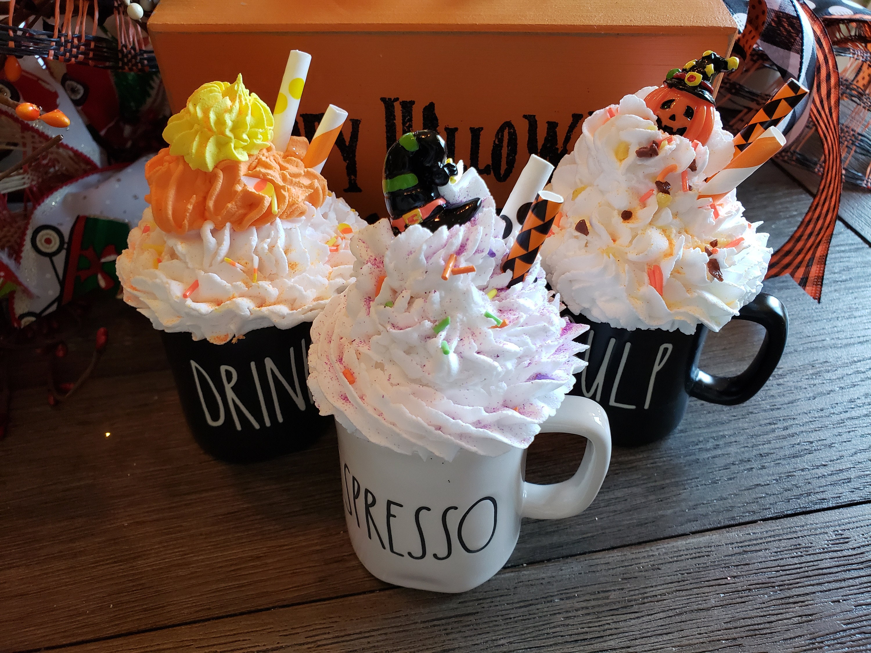 DIY HALLOWEEN FAUX WHIPPED CREAM MUG TOPPERS