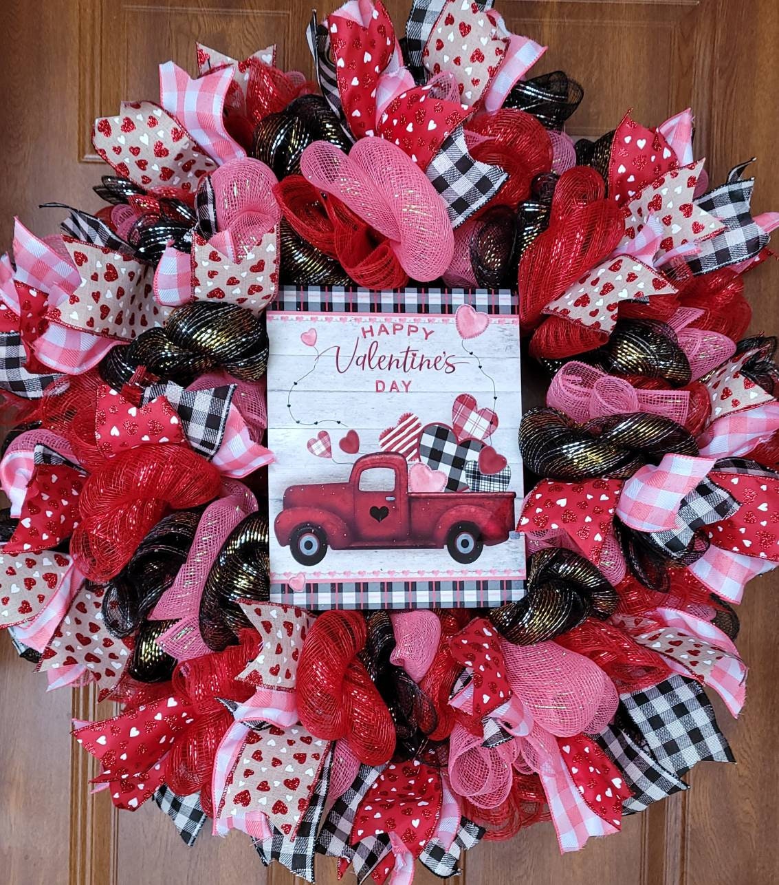 Valentine wreath, Valentine mesh wreath, Valentine red truck wreath How Much Does It Cost To Ship A Wreath