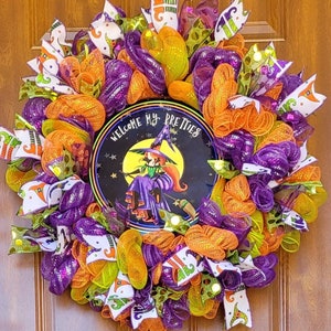 Halloween wreath, Halloween front door wreath, witch wreath, Halloween welcome wreath, mesh fall wreath, mesh Halloween wreath