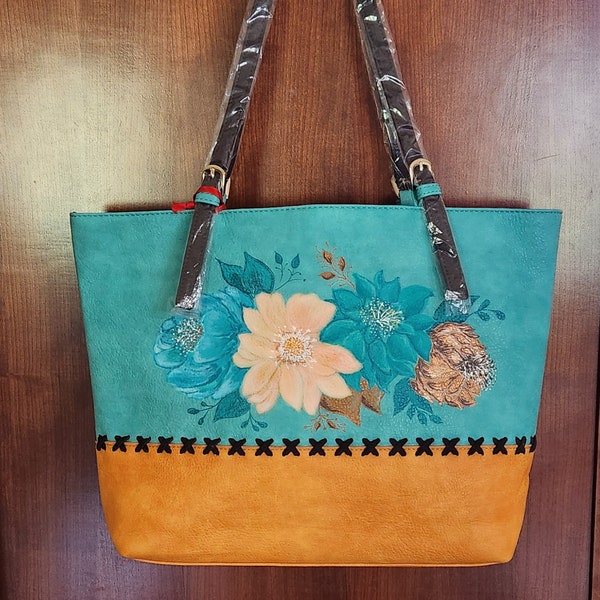 hand painted vegan leather bag