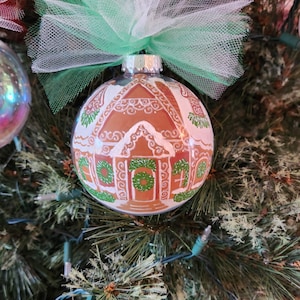 Hand painted Christmas gingerbread house ornament.