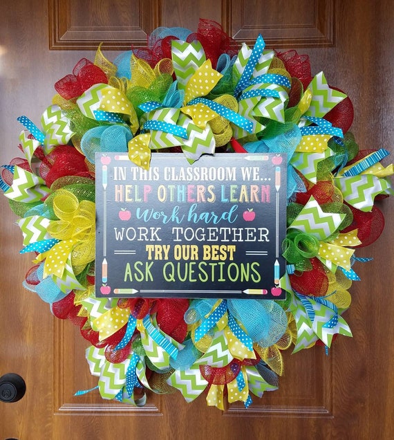 Front Door Wreath Classroom Decor Back To School Wreath Etsy