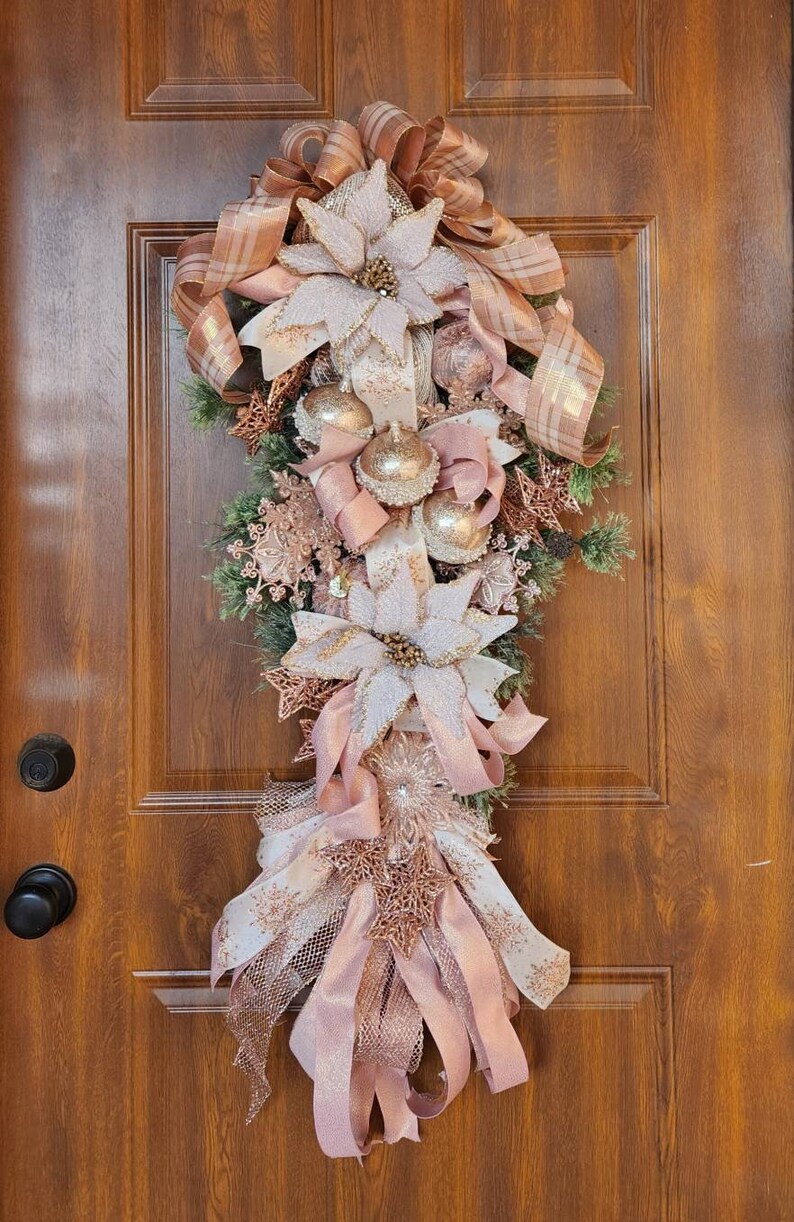 Rose Gold Teardrop Rose Gold Door Hanger Christmas Wreath Etsy