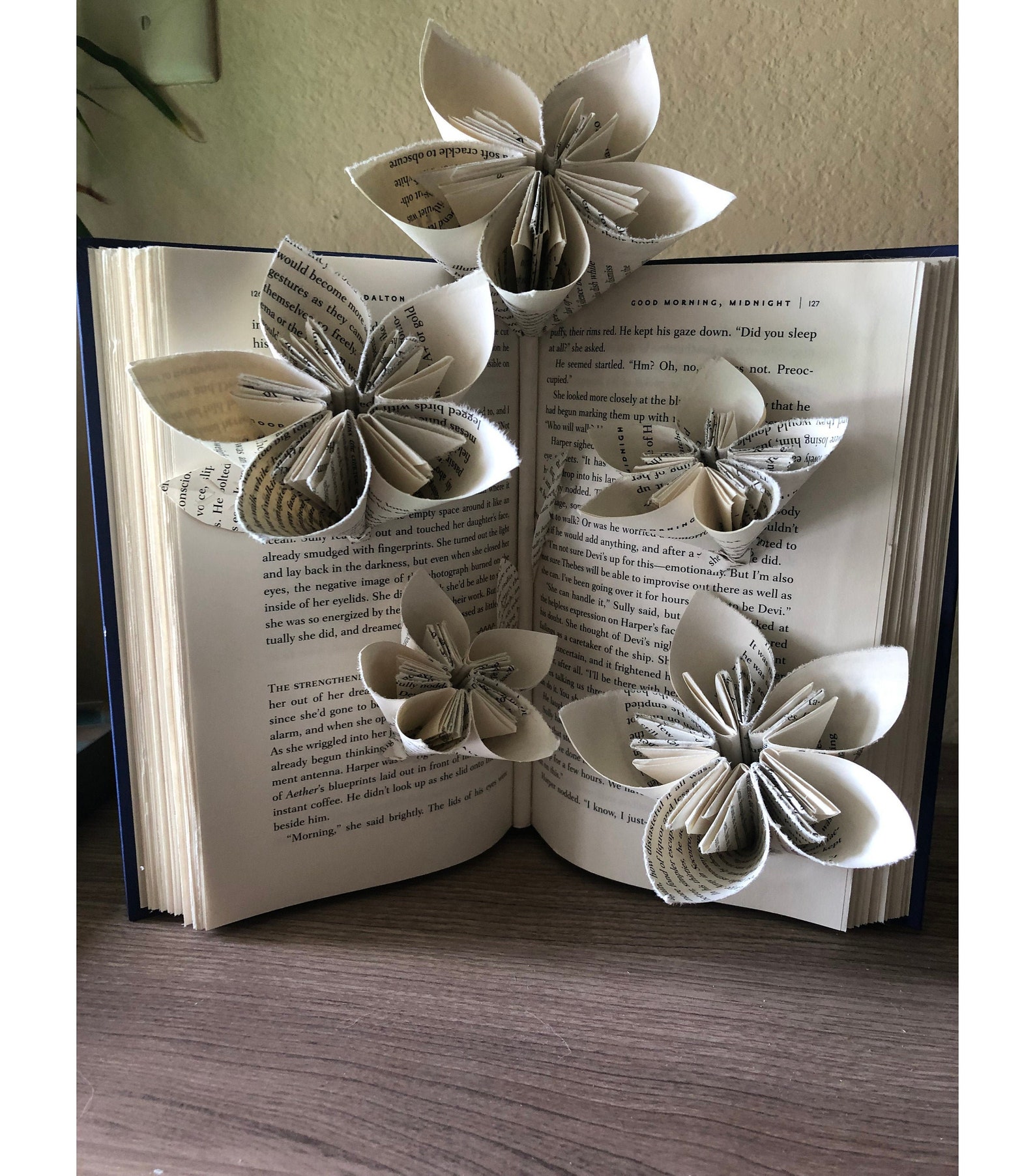 Folded Flower Book Art Bookshelf Decor Custom Piece Etsy