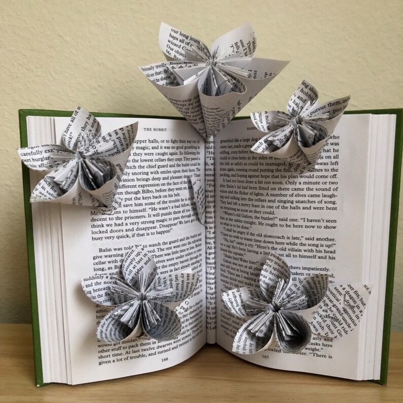 Folded Flower Book Art Bookshelf Decor Birthday Gift Etsy