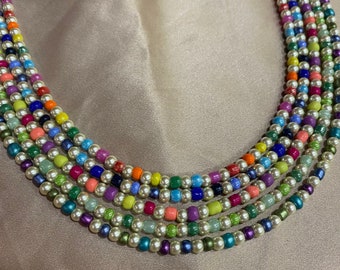Colorful Beaded Necklace, Handmade Jewelry, Y2K Trendy Bead Necklace, Mixed Beads, Pearl and Bead Necklace, Gifts for Her