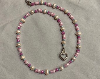 Handmade Pink Pastel Beaded Pearl Necklace